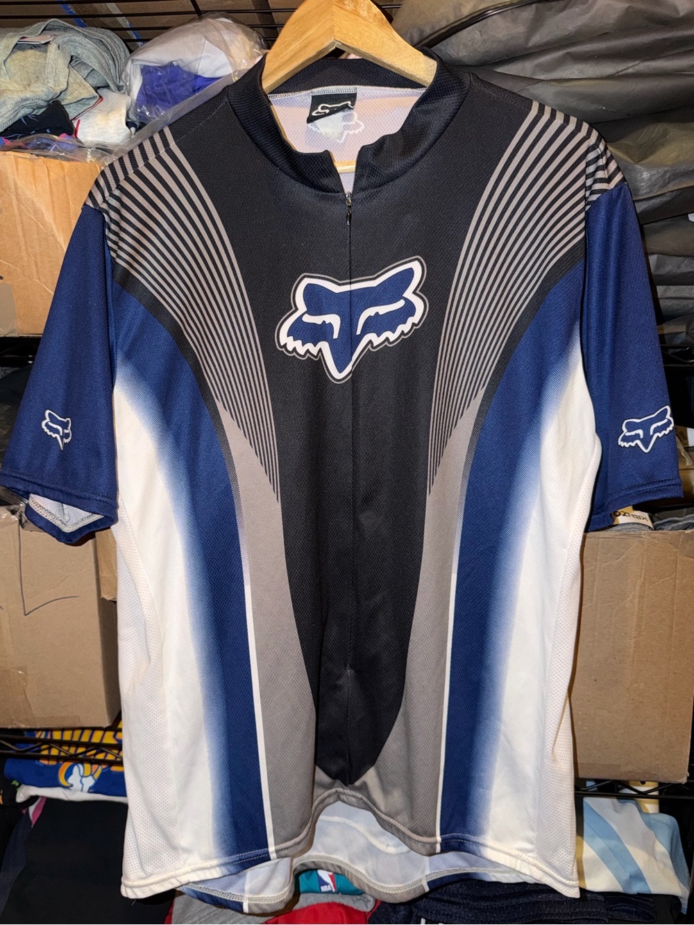 Fox Men’s Blue/Black Short Sleeve Cycling Jersey Y2K Size Large